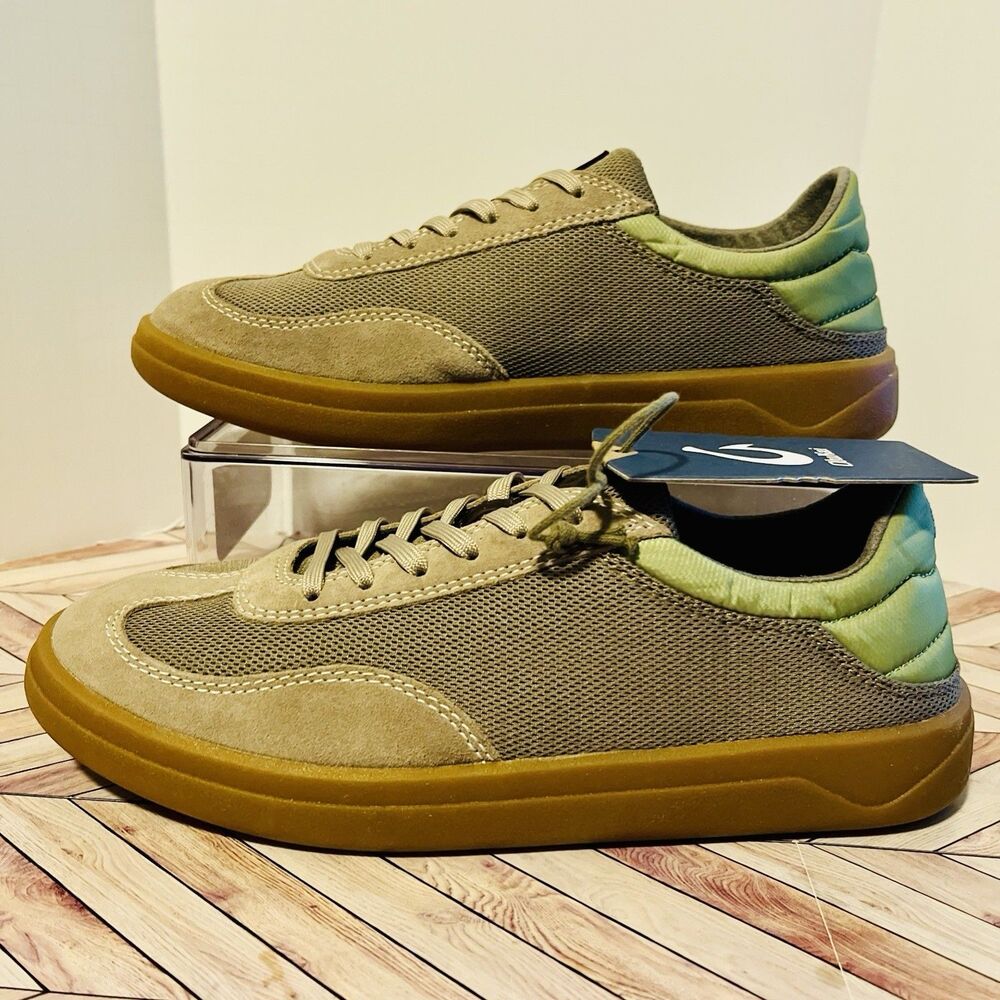 Olukai‎ Punini Men’s 7 M Sneakers Clay Lemon Grass Mesh Suede Drop in Heel Tan